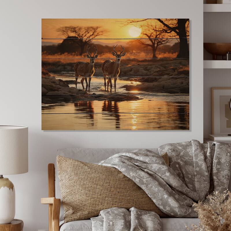 Designart "Africian Deer" Animals Print on Natural Pine Wood