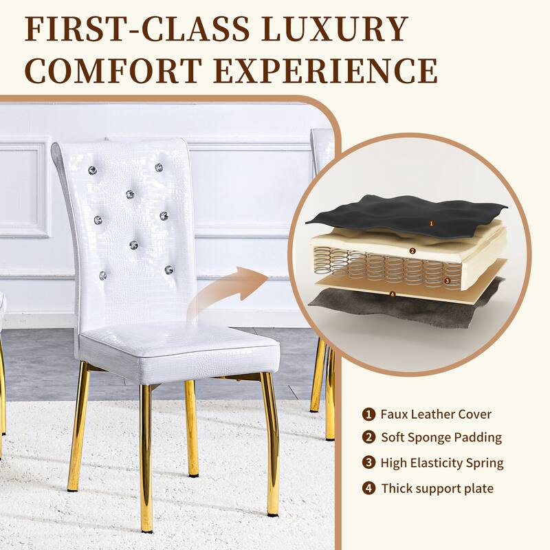 Set of 4, Retro alligator skin Upholstered dining chairs,with Crystal buckle design and Faux Leather design