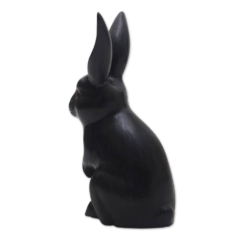 Novica Handmade Cute Bunny In Black Wood Sculpture