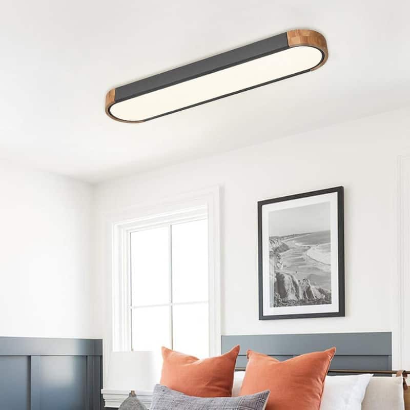 Minimalist Long Oval Wood Dimmable LED Ceiling Light - Gray & 3000K Warm White