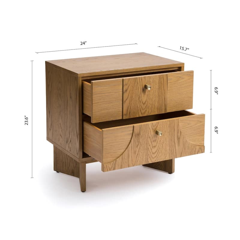 Studio London Zahra Japandi Nightstand Oak Bedside Table with Brass Handles