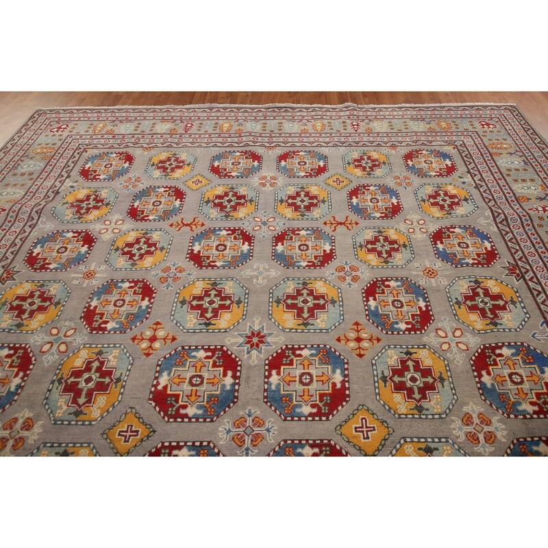 Large Geometric Kazak Oriental Area Rug Hand-Knotted Wool Carpet - 10'3"x 13'7"