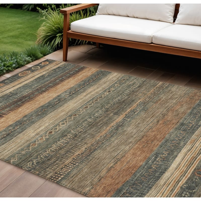 HomeRoots Aztec Transitional Rectangle Outdoor Rug - 9' X 12'
