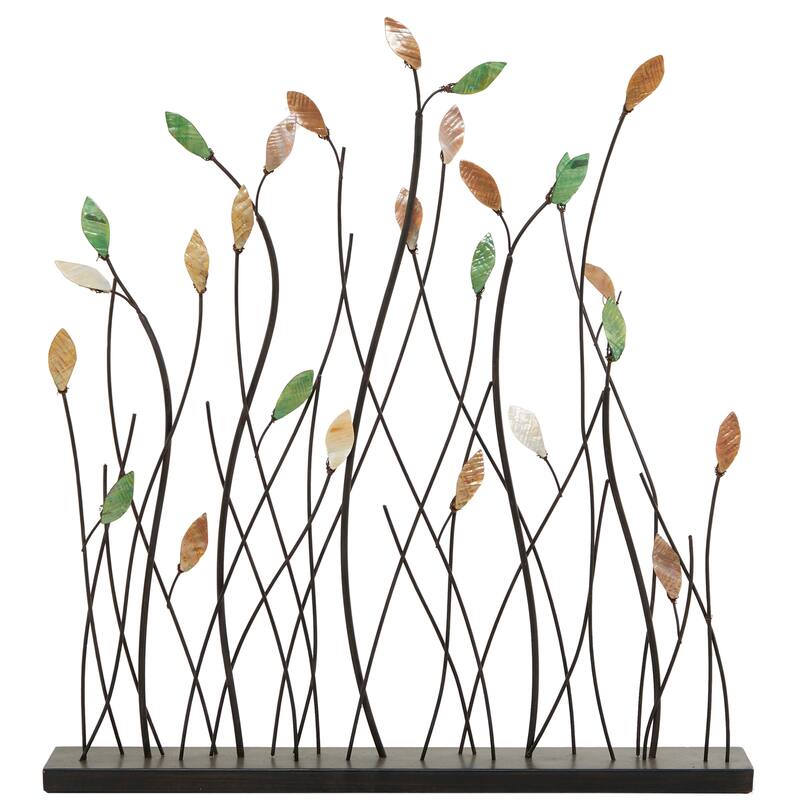 Whimsical Black Metal Leaf Sculpture with Black Base