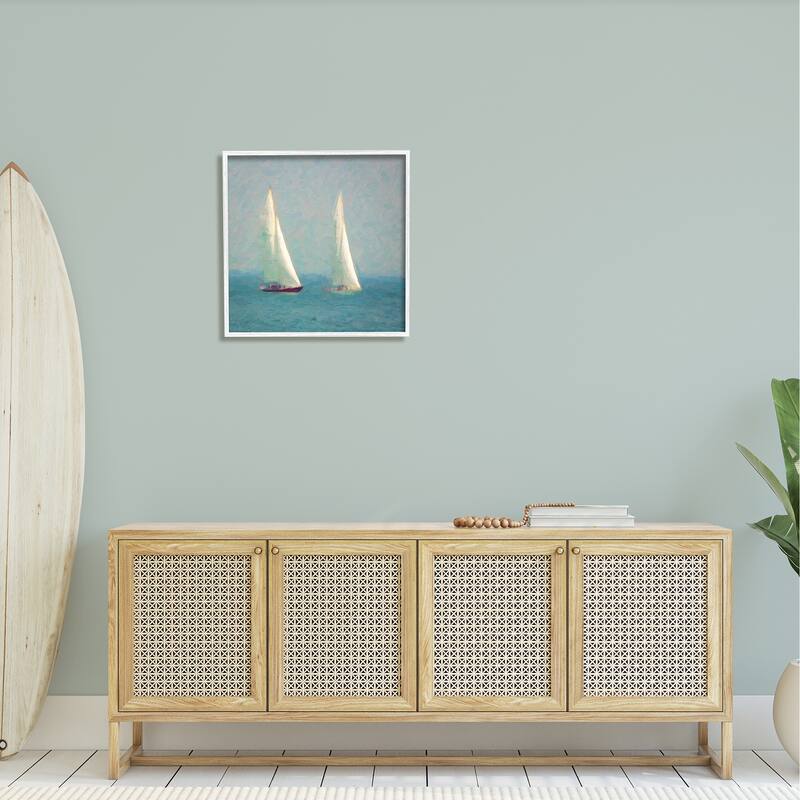 Stupell Two Sailboats Floating Foggy Ocean Weather Painting Framed Wall Art, Design by Graffitee Studios - Blue