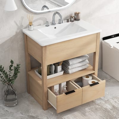 30 in Bathroom Vanity with Sink Top and Open Storage Shelf