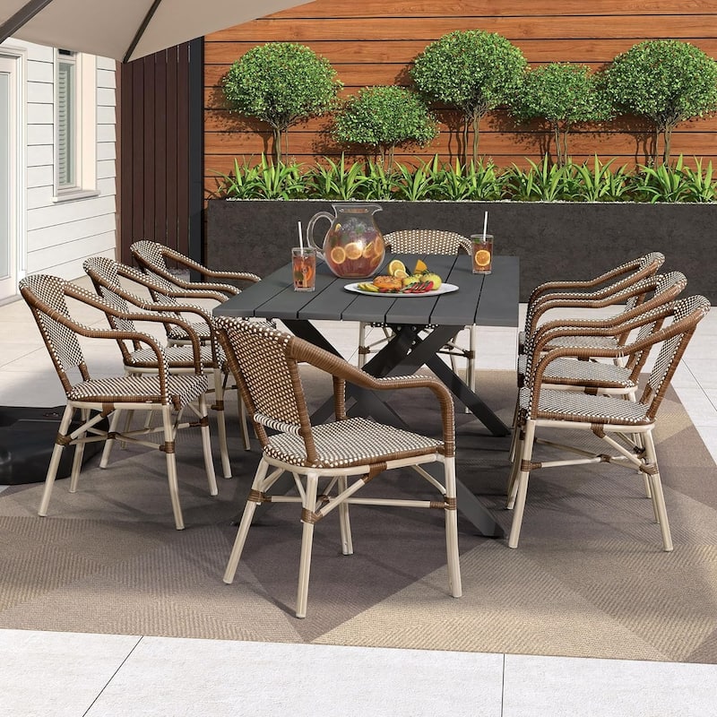 PURPLE LEAF Outdoor Dining Chairs (Set of 2) French Hand-Woven Aluminum Wicker Chairs