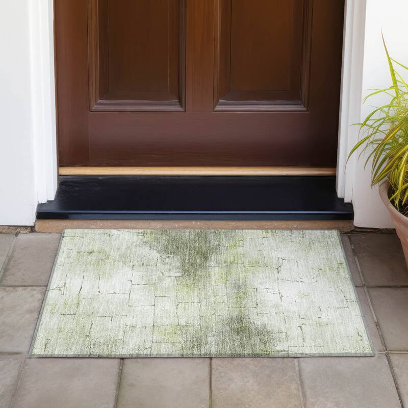 Machine Washable Indoor/Outdoor Vintage Bricks Chantille Rug - Aloe - 1'8" x 2'6"