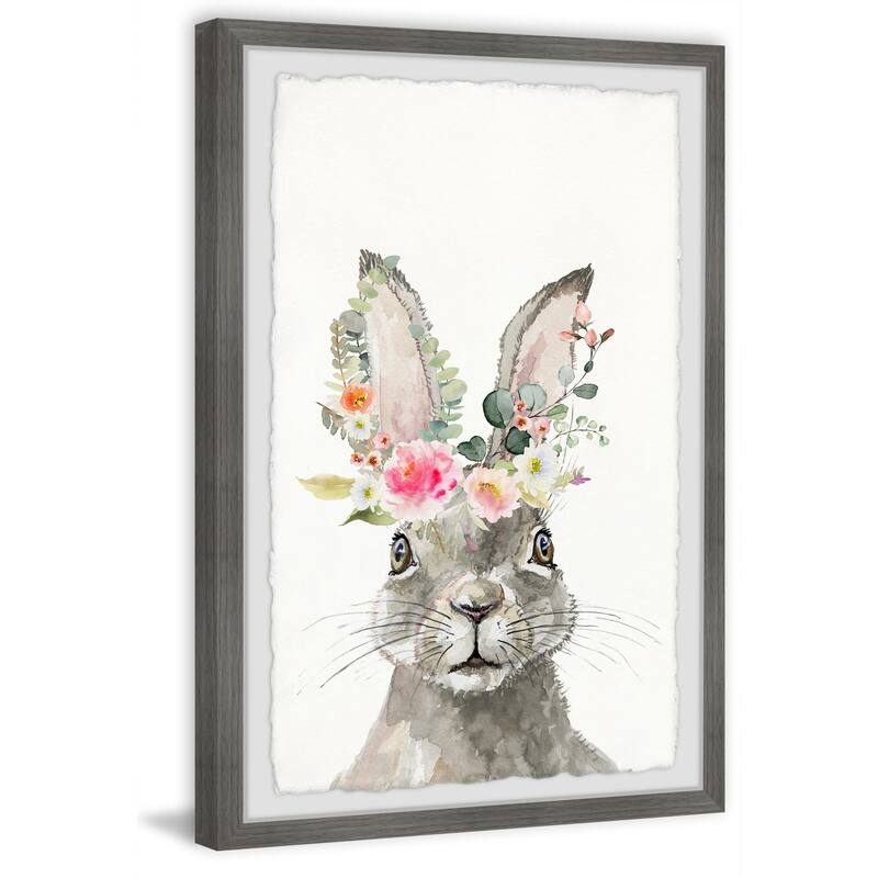 Floral Hare Painting Print - Framed Wall Art for Home Decor - Cute Animal Artwork