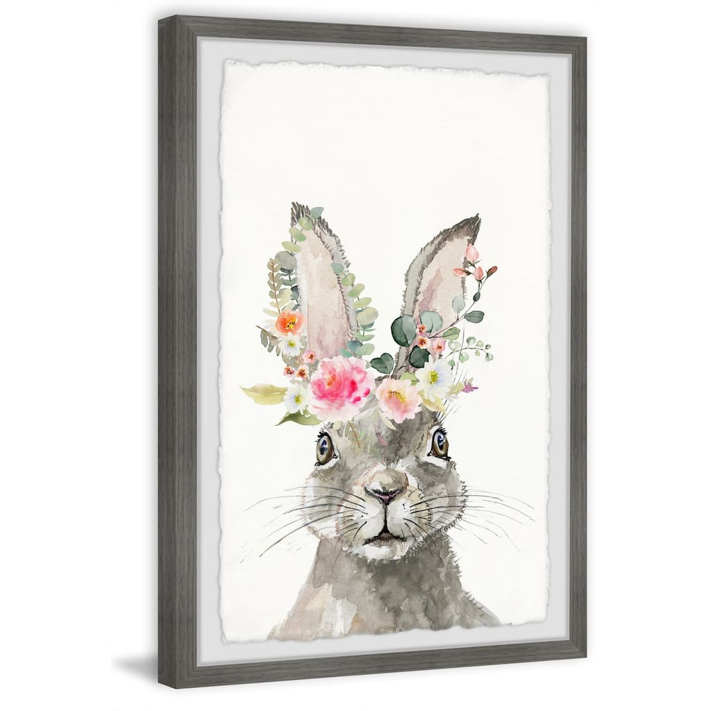 Floral Hare Painting Print - Framed Wall Art for Home Decor - Cute Animal Artwork