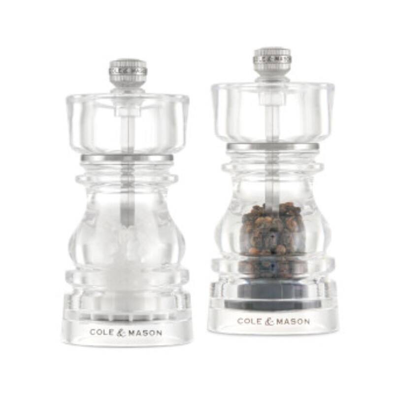 Cole & Mason London Acrylic Salt Mill 5" - Adjustable Ceramic Mechanism, Clear Durable Kitchen Mill