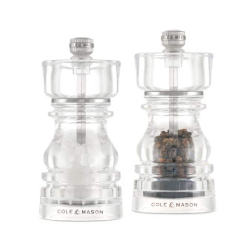 Cole & Mason London Acrylic Salt Mill 5" - Adjustable Ceramic Mechanism, Clear Durable Kitchen Mill