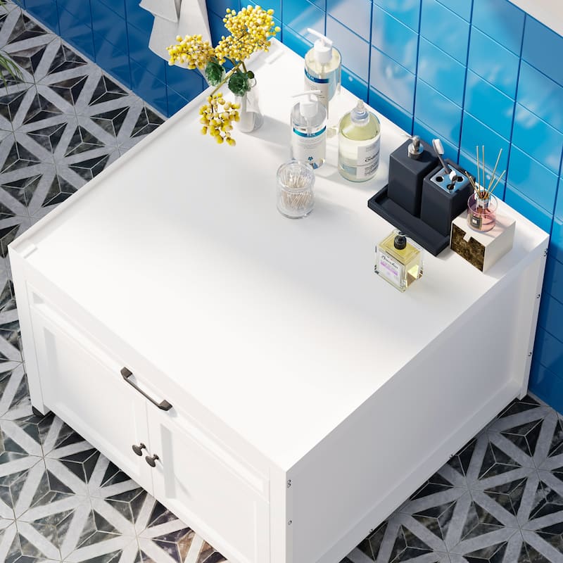 Versatile White Washer Cabinet & Bathroom Cabinet：Spacious Countertop and Storage