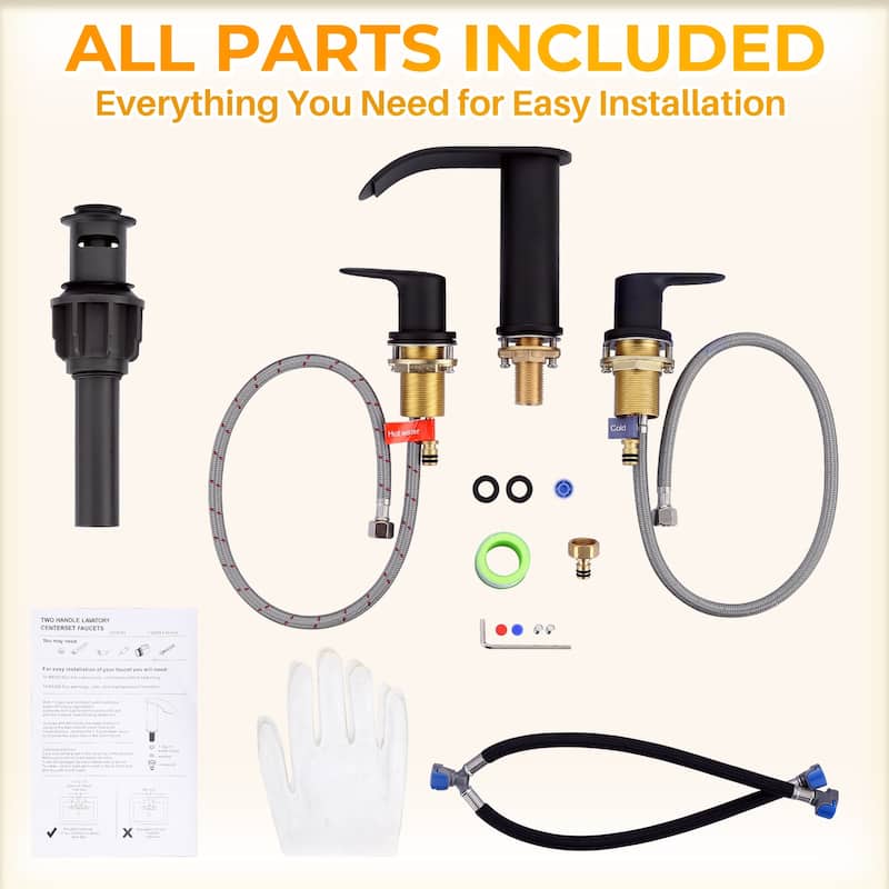 WOWOW 8 in.Double Handle Waterfall Bathroom Faucet with Pop-up Drain