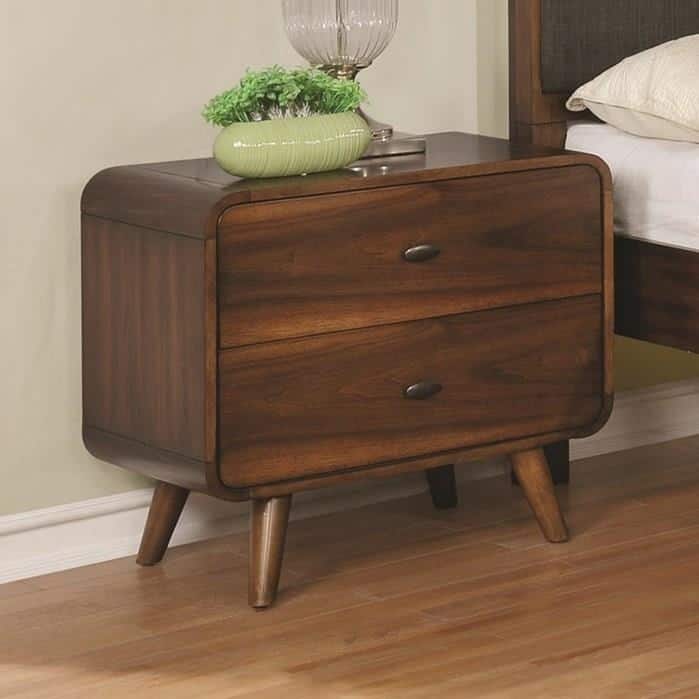 Wooden Nightstand with 2 Drawers, Dark Walnut Brown - Brown