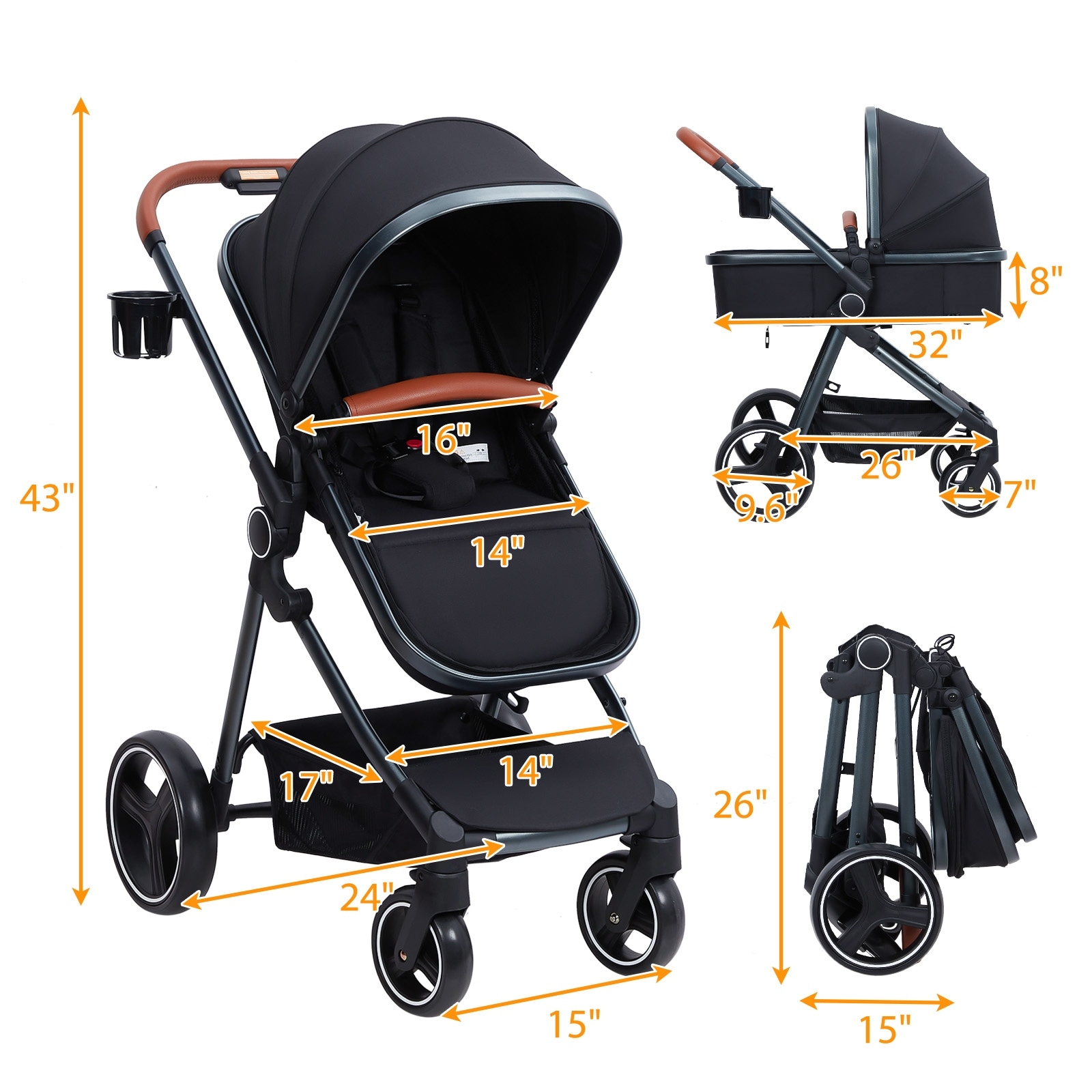 3 in 1 Reversible Baby Stroller with Adjustable Backrest and Canopy On Sale Bed Bath Beyond 40768262