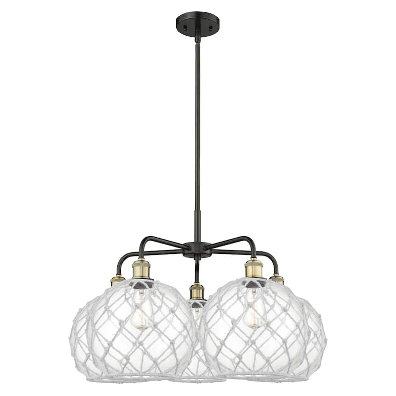 Innovations Lighting Endless Possibilities Ballston - Farmhouse Rope - 5 Light 29" Stem Hung Chandelier - Clear Glass with White Rope/Black Antique Brass