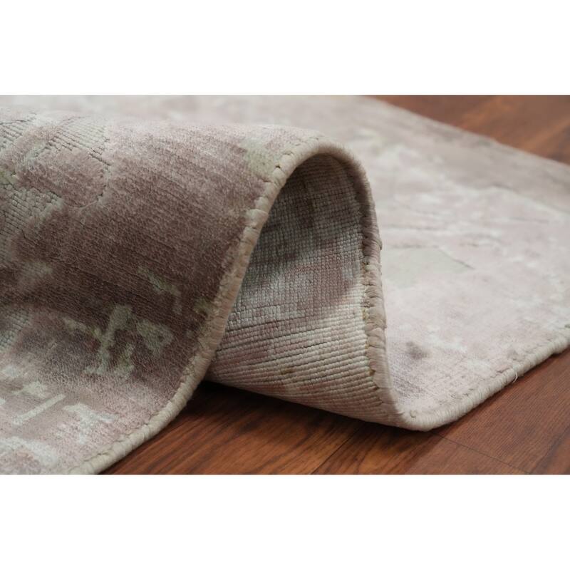 Hand Knotted Oriental Viscose Silk Carpet Modern Floral Multi-Colored Abstract Area Rug - 8' 1'' X 5' 7''