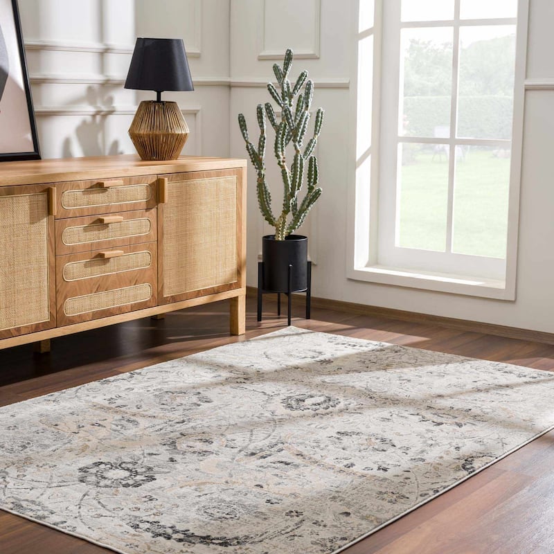 Hauteloom Erbacon Living Room, Bedroom Area Rug - Beige, Black, Charcoal - 2' x 2'11" - 2' x 2'11" - Beige, Black, Charcoal / Georgiana