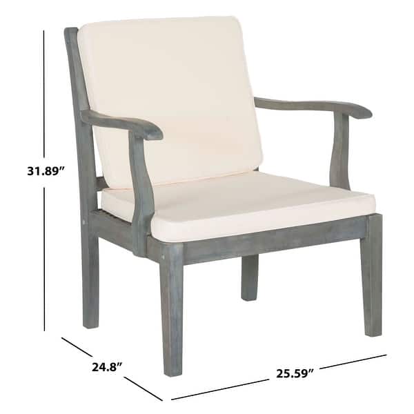 dimension image slide 1 of 2, SAFAVIEH Outdoor Living Fresno Ash Grey Acacia Wood 4-piece Beige Cushion Patio Set