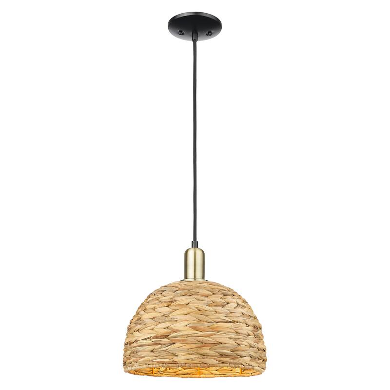 Innovations Lighting Endless Possibilities Arcadia - Woven Rattan - 1 Light 12" Cord Hung Mini Pendant - Black Antique Brass