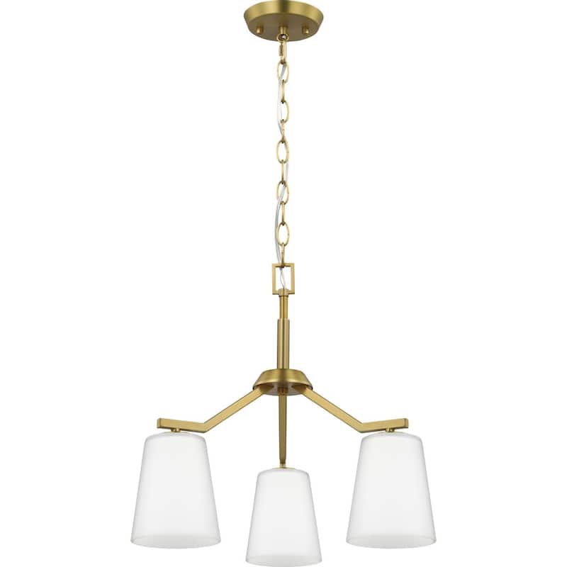 Vertex Collection Three-Light Brushed Gold Etched White Contemporary Convertible Chandelier - 18 in x 18 in x 16.75 in