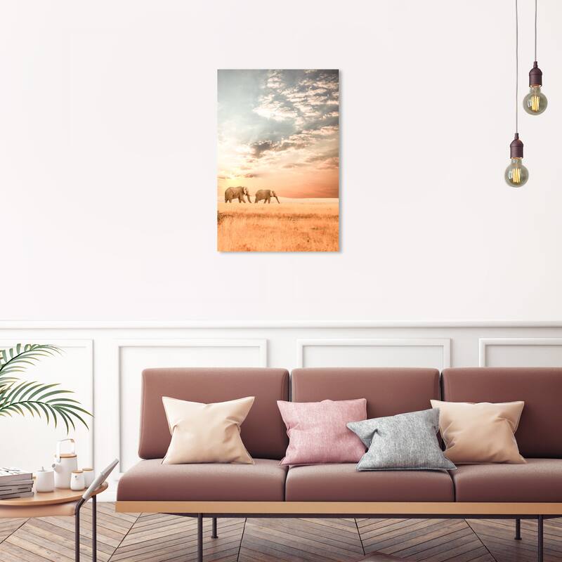 Wynwood Studio Canvas Animals Long Way Together Brown and Light Blue Modern & Contemporary Wall Art Canvas Print - 30 x 20