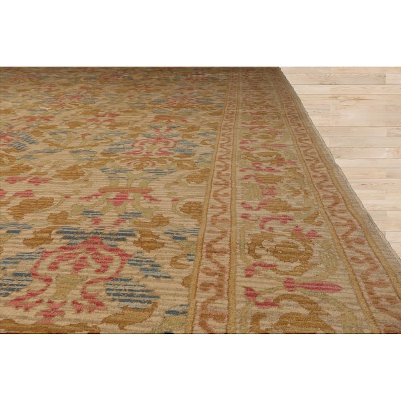 Hand Knotted Beige, Blue 100% Wool Transitional Oriental Area Rug - 14' 6'' x 19' 10''