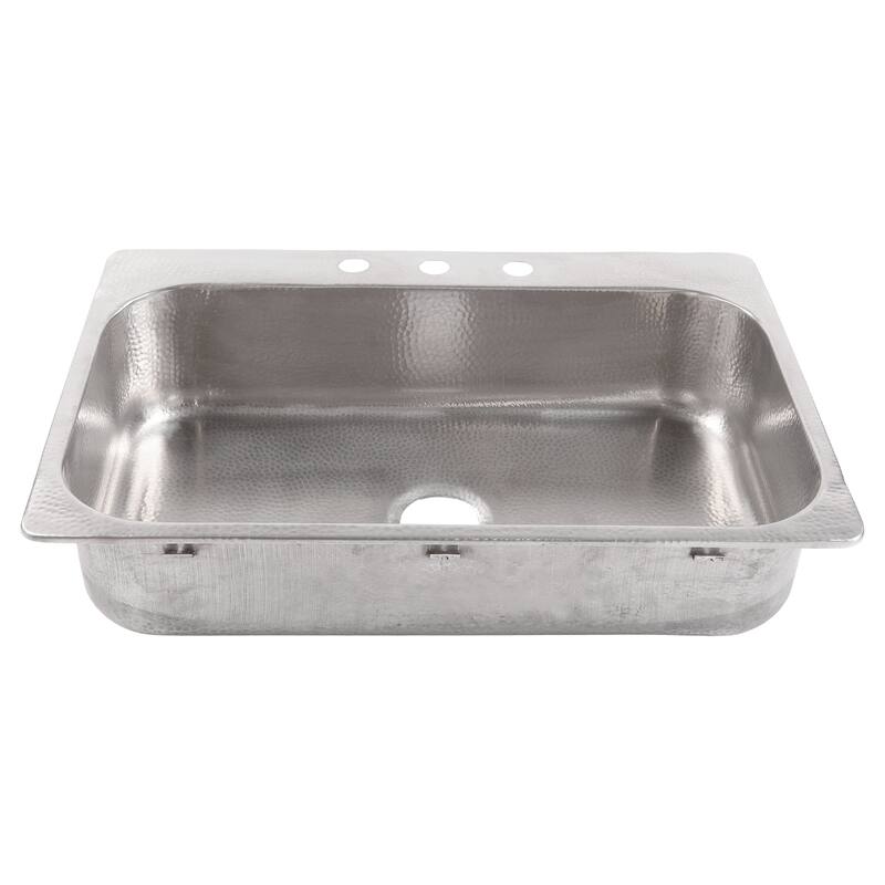 Angelico Crafted Stainless Steel 33" Single Bowl Drop-In Kitchen Sink with 3 Holes