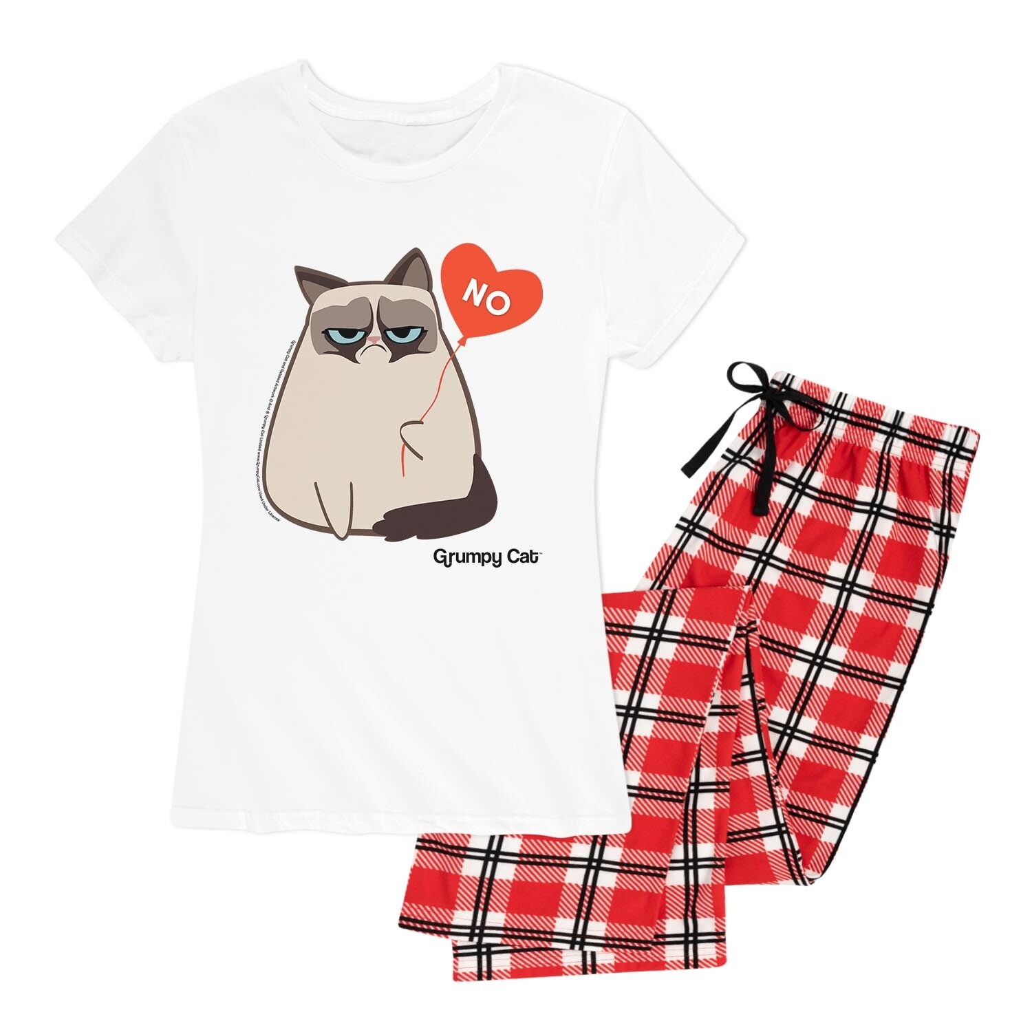 Shop Grumpy Cat No Balloon Women S Pajama Set Red Plaid On