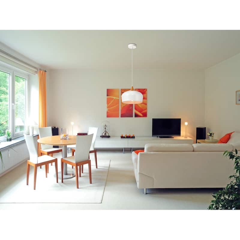 Living District Nora Collection White and Natural Wood Pendant