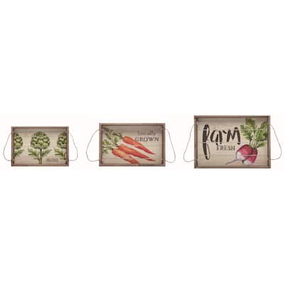 Transpac Wood 17.25 in. Multicolor Spring Garden to Table Veg Nested Trays Set of 3