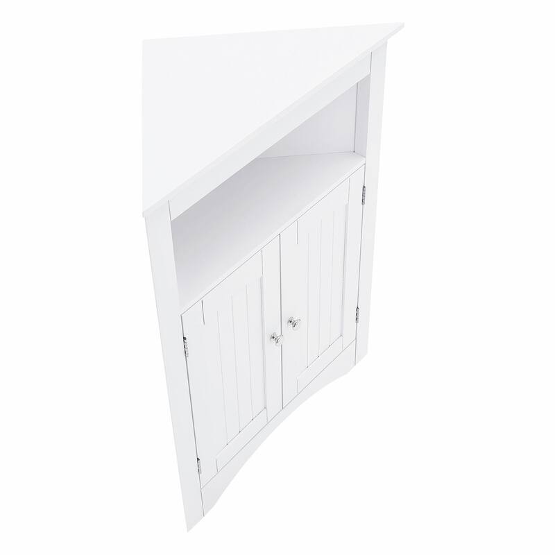 Free-Standing Corner Storage: Perfect for Bathroom, Kitchen, and Living Room. Features Doors, Shelves
