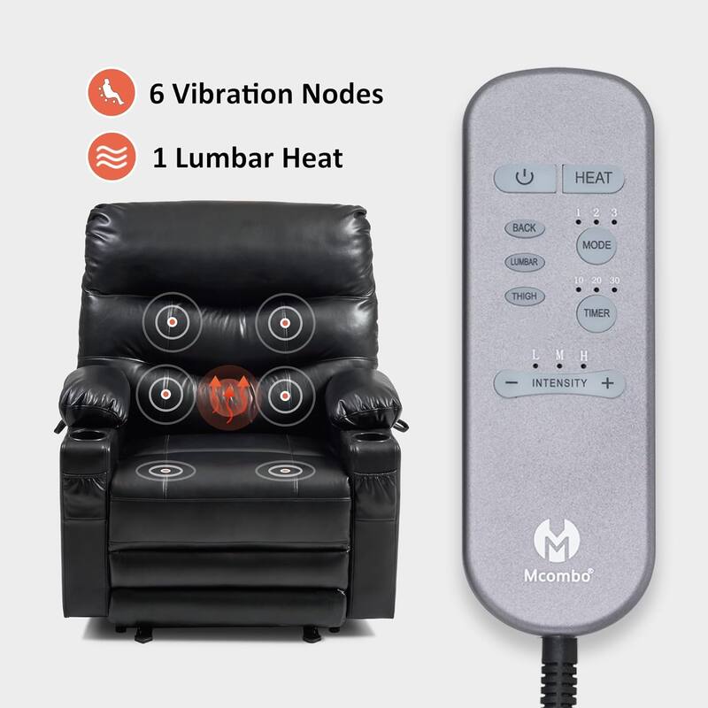 Large Power Faux Leather Recliner Chair with Heat and Massage, Cup Holder, USB Port