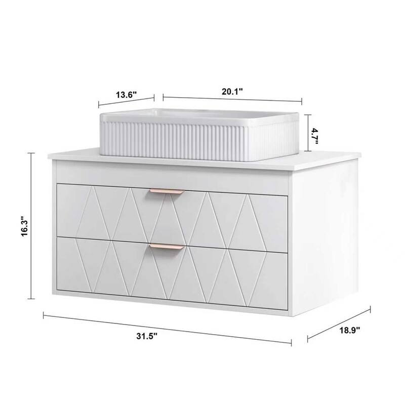 31.5" Contemporary Floating Bathroom Vanity with Ceramic Vessel Sink