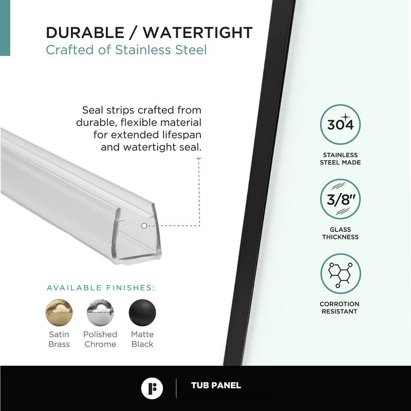 Full Frame Fixed Tub Clear Tempered Shower Glass Panel