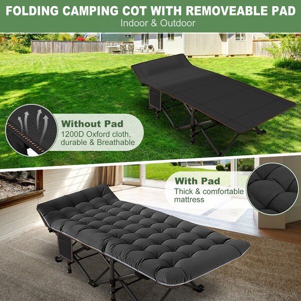 DoCred Oversized XXL Folding Camping Cot with Mattress with Carry