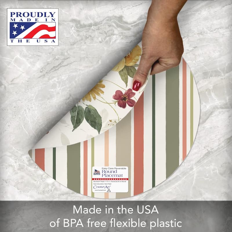 Wipe-Clean Reversible Round Shaped Placemats, Blessed by Nature, Set of 4, Made in The USA