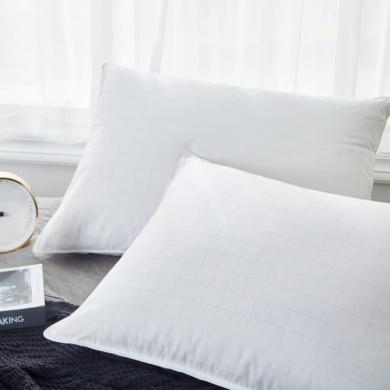 2 Pack 300TC White Down Medium Support Bed Pillows for Side & Back Sleepers with 100% Cotton Fabric
