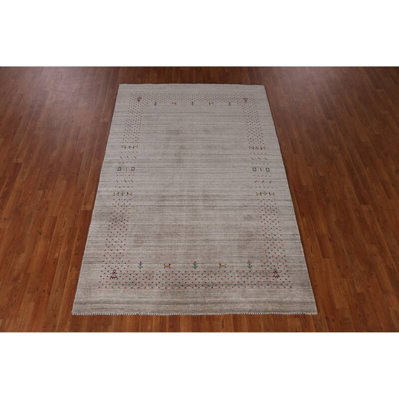 Hand Knotted Oriental 100% Wool Carpet Tribal Animal Pictorial Beige & Ivories Gabbeh Area Rug - 7' 9'' X 5' 0''