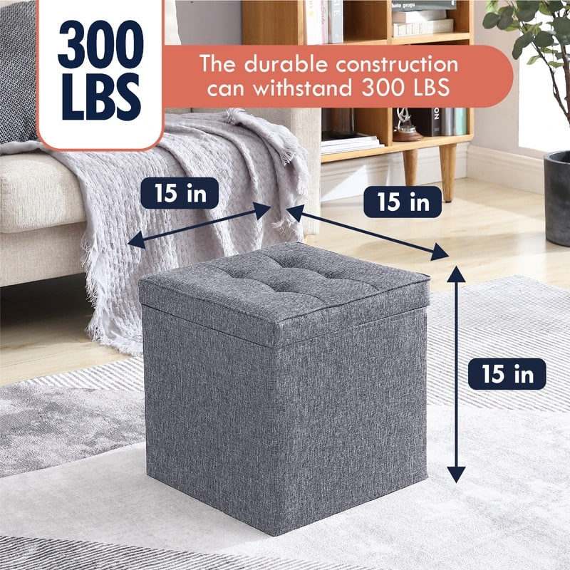 Foldable Tufted Square Storage Ottoman with Table Top Lid