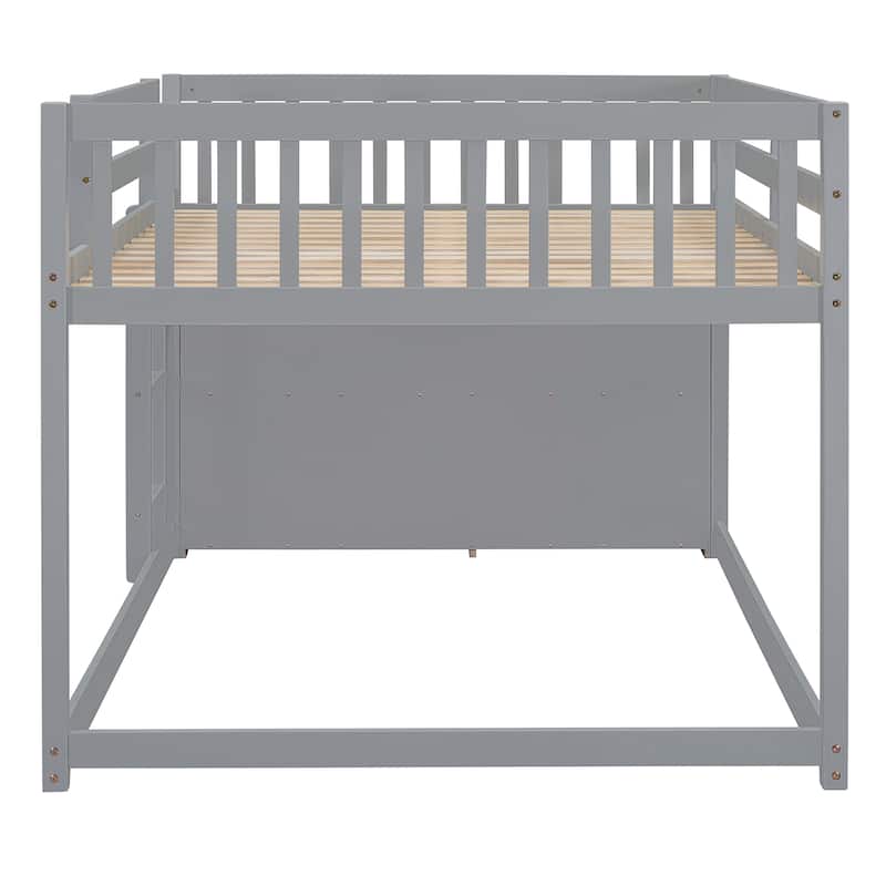 Full-Over-Full Bunk Bed with Storage Drawers and Shelves, Solid Pine Wood Frame