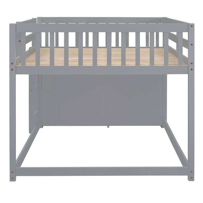 Full Size Bunk Bed with Drawers, Shelves & Reversible Ladder, Durable Solid Wood Structure