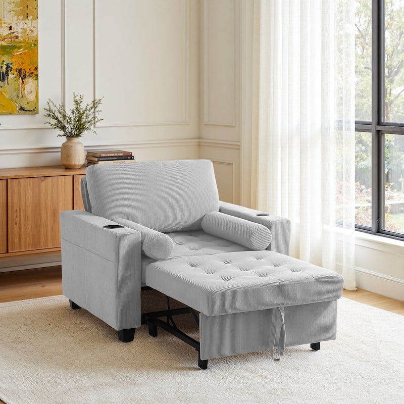 3-in-1 Adjustable Sleeper Sofa Bed Convertible Chair for Living Room - Light Grey - Single