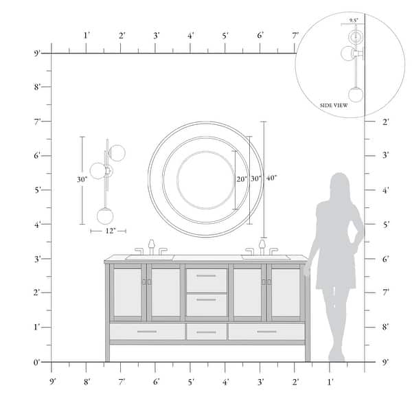 dimension image slide 2 of 5, Bola Modern Gold 3-Light Chandelier Wall Sconce Textured Glass Bathroom Vanity Light