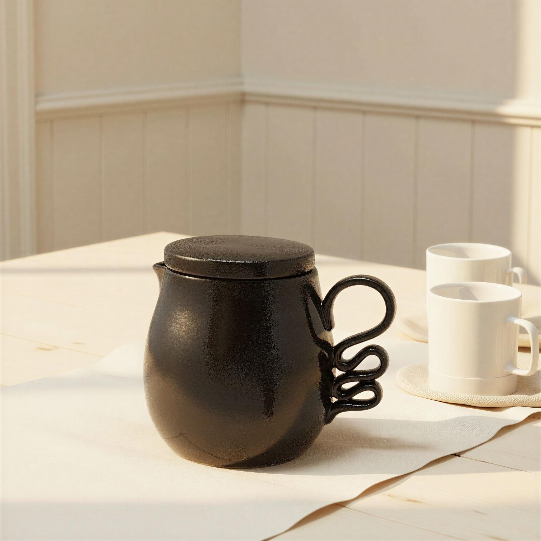 Stoneware Pitcher with Abstract Handle - 7.63"L x 5.63"W x 6.13"H