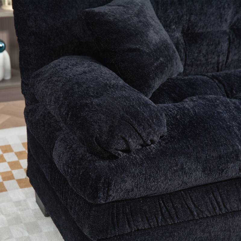 Two-seat Black Breathable Chenille Sofa Sleeper with Dual-Layer Cushion and Two Pillows