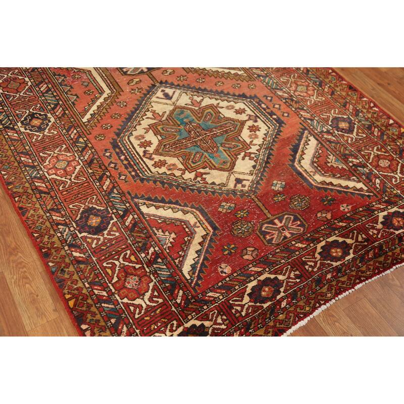 Hand Knotted Oriental 100% Wool Carpet Traditional Geometric Oranges & Rust Bakhtiari Area Rug - 10' 7'' X 4' 6''