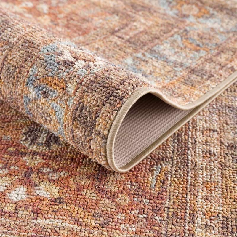 Reseca Oriental Traditional Vintage Distressed Machine Washable Area Rug