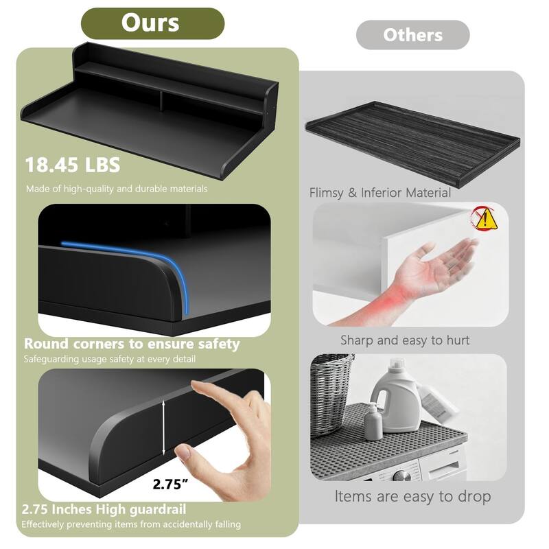 BOSSIN Laundry Pedestal Utility Table with 2-Tier Shelf, Storage Organizer for Washer and Dryer